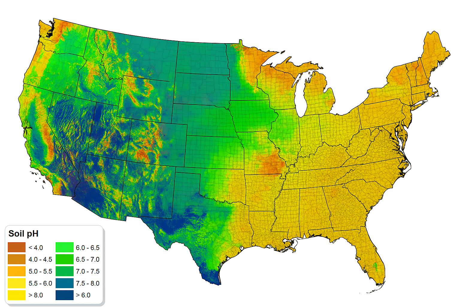 Soil pH Map of the United States (enlarged)
